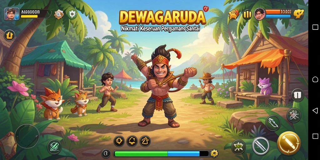 Screenshot gameplay DEWAGARUDA yang penuh warna dan seru.