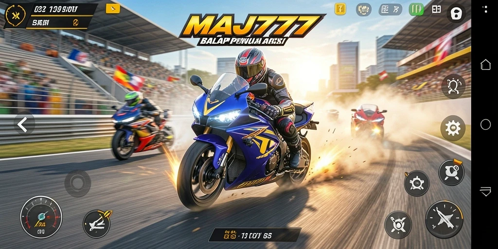 Tangkapan layar dari gameplay seru MAJ777 dengan penuh aksi balap motor.