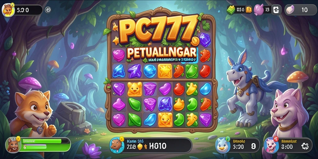 Screenshot PC777 menampilkan serunya gameplay Match-3 yang penuh warna.