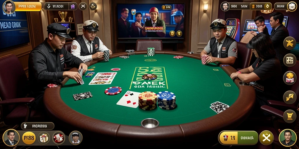 Screenshot gameplay PP88 menampilkan aksi poker yang mendebarkan.