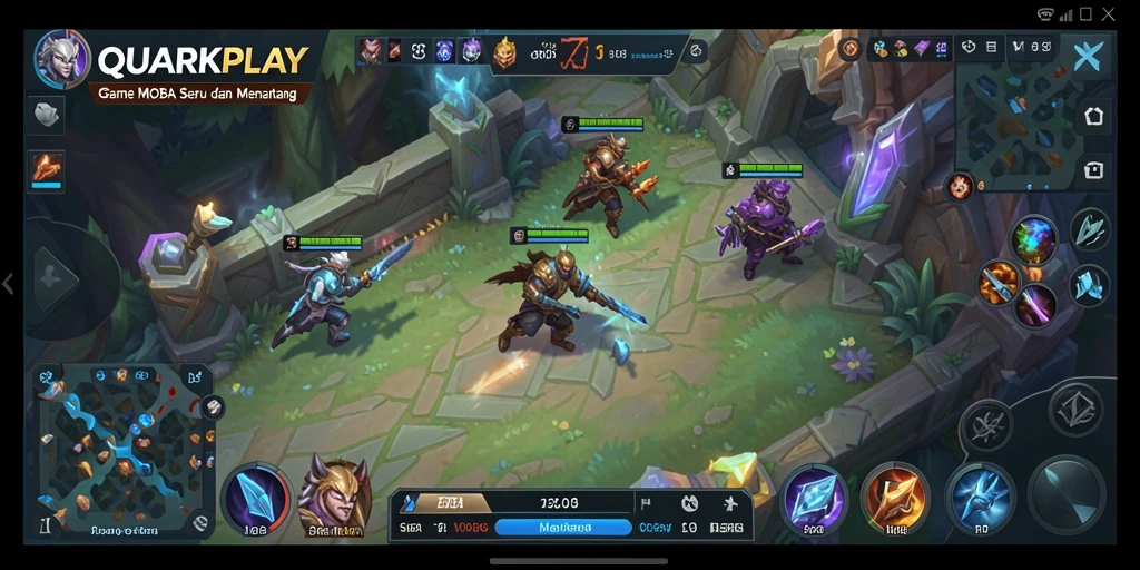 Tampilan gameplay menarik dari QUARKPLAY dengan aksi MOBA yang cepat.