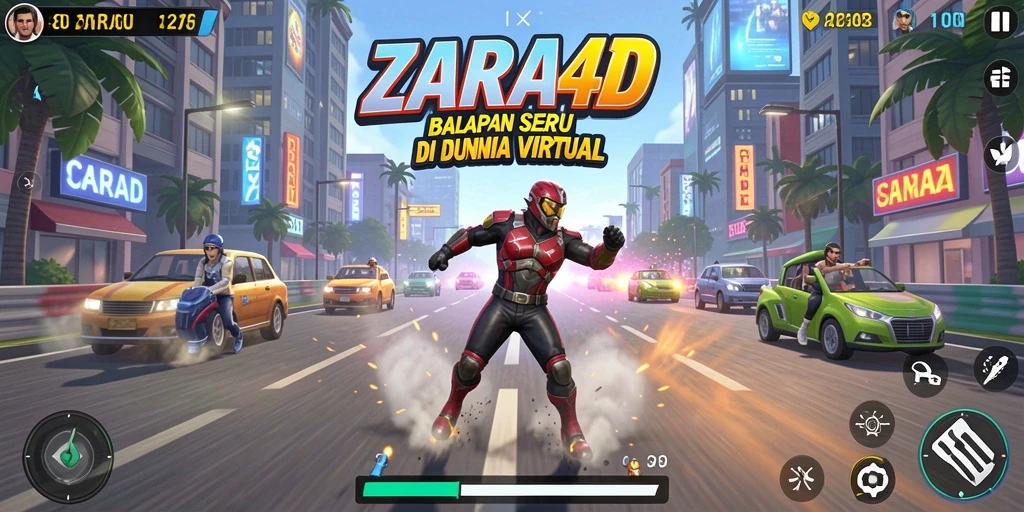 Screenshot ZARA4D menampilkan aksi balap seru dengan mobil yang cepat.